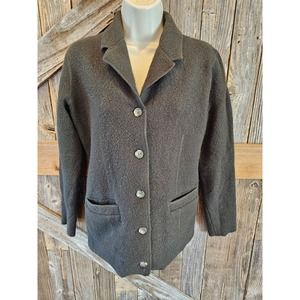 Evan picone women's army green 100% wool button up front pockets medium M warm ^